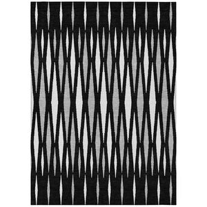 HomeRoots 5' Modern Black, Ivory, and Gray Geometric Washable Area Rug for Indoor and Outdoor Durability 5' X 8' 591856