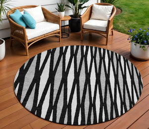Homeroots 3' Black Ivory And Gray Geometric Indoor Outdoor Area Rug - Stylish, Washable, Stain Resistant Design 8' Round Polyester 591857