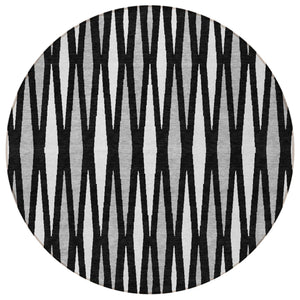 Homeroots 3' Black Ivory And Gray Geometric Indoor Outdoor Area Rug - Stylish, Washable, Stain Resistant Design 8' Round Polyester 591857