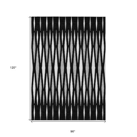 Homeroots 3' Black Ivory And Gray Geometric Indoor Outdoor Area Rug - Stylish, Washable, Stain Resistant Design 8' X 10' Polyester 591858