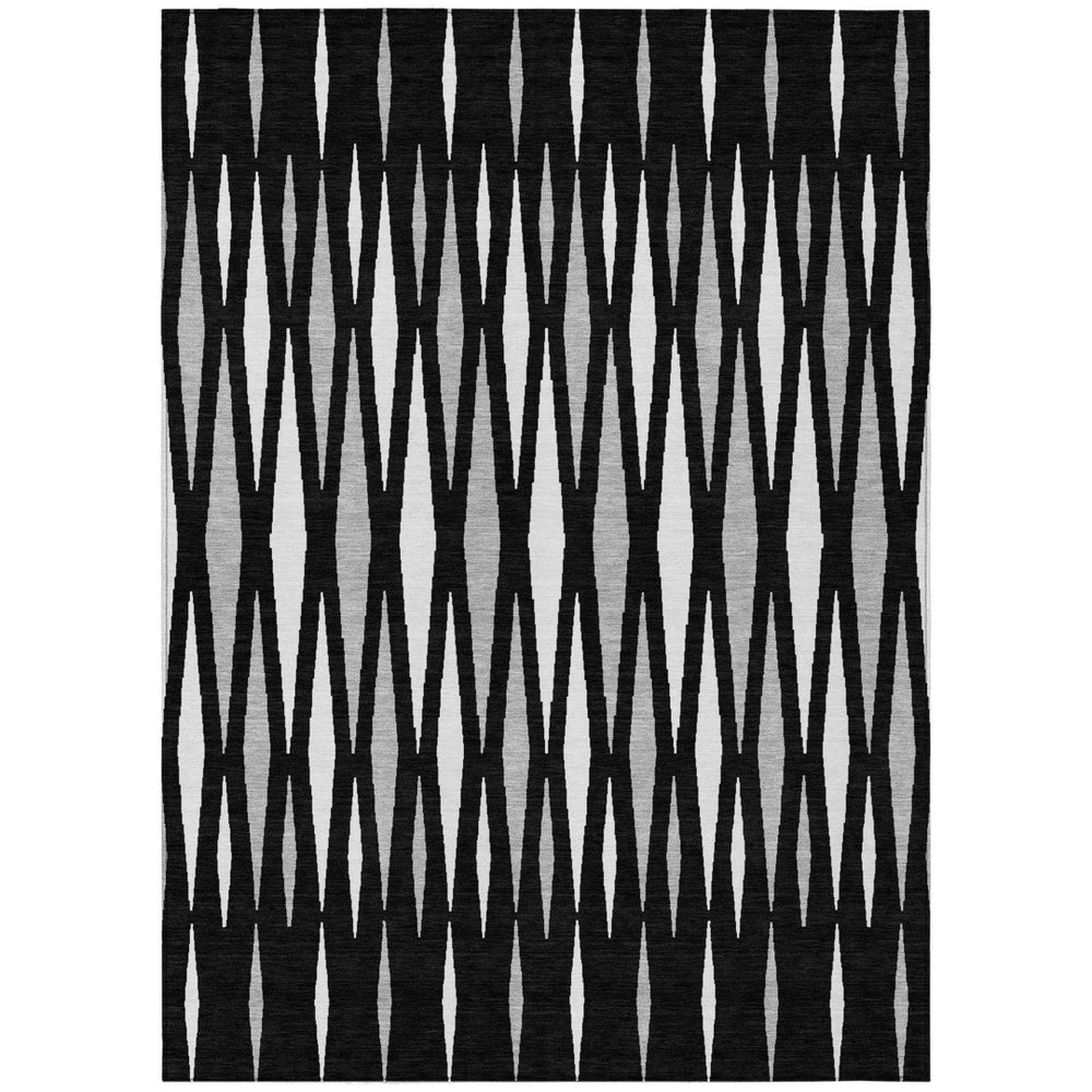 HomeRoots 5' Modern Black, Ivory, and Gray Geometric Washable Area Rug for Indoor and Outdoor Durability 8' X 10' 591858