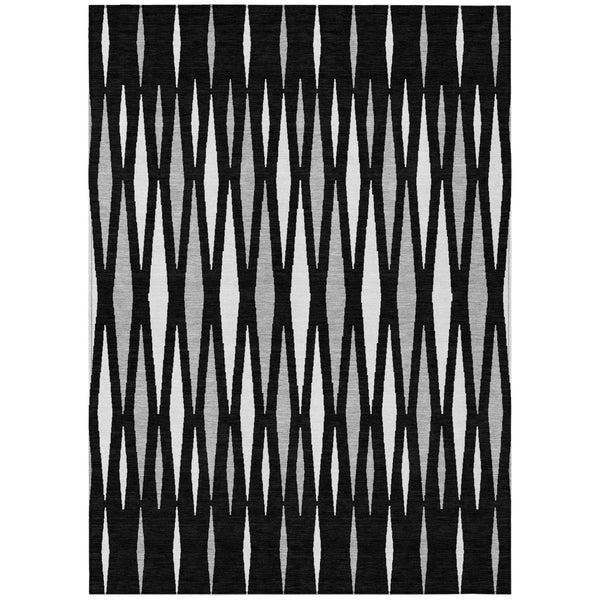 HomeRoots 5' Modern Black, Ivory, and Gray Geometric Washable Area Rug for Indoor and Outdoor Durability 8' X 10' 591858