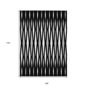 Homeroots 3' Black Ivory And Gray Geometric Indoor Outdoor Area Rug - Stylish, Washable, Stain Resistant Design 9' X 12' Polyester 591859