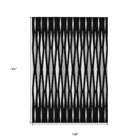 Homeroots 3' Black Ivory And Gray Geometric Indoor Outdoor Area Rug - Stylish, Washable, Stain Resistant Design 9' X 12' Polyester 591859