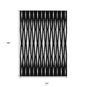 Homeroots 3' Black Ivory And Gray Geometric Indoor Outdoor Area Rug - Stylish, Washable, Stain Resistant Design 10' X 14' Polyester 591860