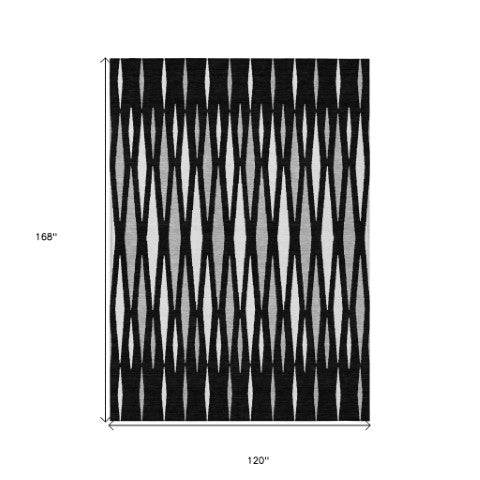 Homeroots 3' Black Ivory And Gray Geometric Indoor Outdoor Area Rug - Stylish, Washable, Stain Resistant Design 10' X 14' Polyester 591860