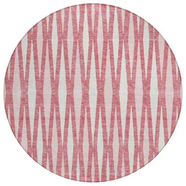 HomeRoots 5' Blush and Ivory Geometric Area Rug - Stylish, Washable, Indoor/Outdoor Durable Design for Any Space 8' Round 591863