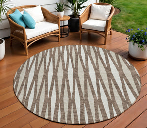 Homeroots 3' Black Ivory And Gray Geometric Indoor Outdoor Area Rug - Stylish, Washable, Stain Resistant Design 8' Round Polyester 591869