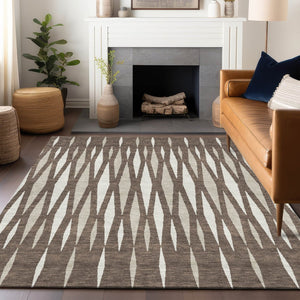 HomeRoots 9' Brown and Ivory Geometric Area Rug – Stylish, Washable Indoor/Outdoor Design for High-Traffic Areas 9' X 12' 591871