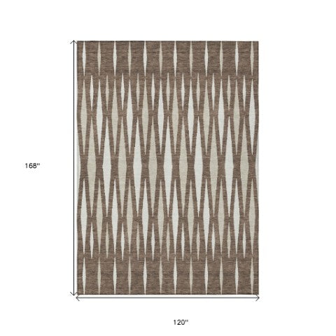 Homeroots 3' Black Ivory And Gray Geometric Indoor Outdoor Area Rug - Stylish, Washable, Stain Resistant Design 10' X 14' Polyester 591872