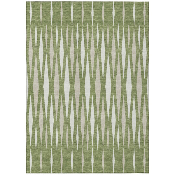 HomeRoots 5' Bold Green and Ivory Geometric Washable Area Rug for Indoor and Outdoor Versatile Spaces 5' X 8' 591874