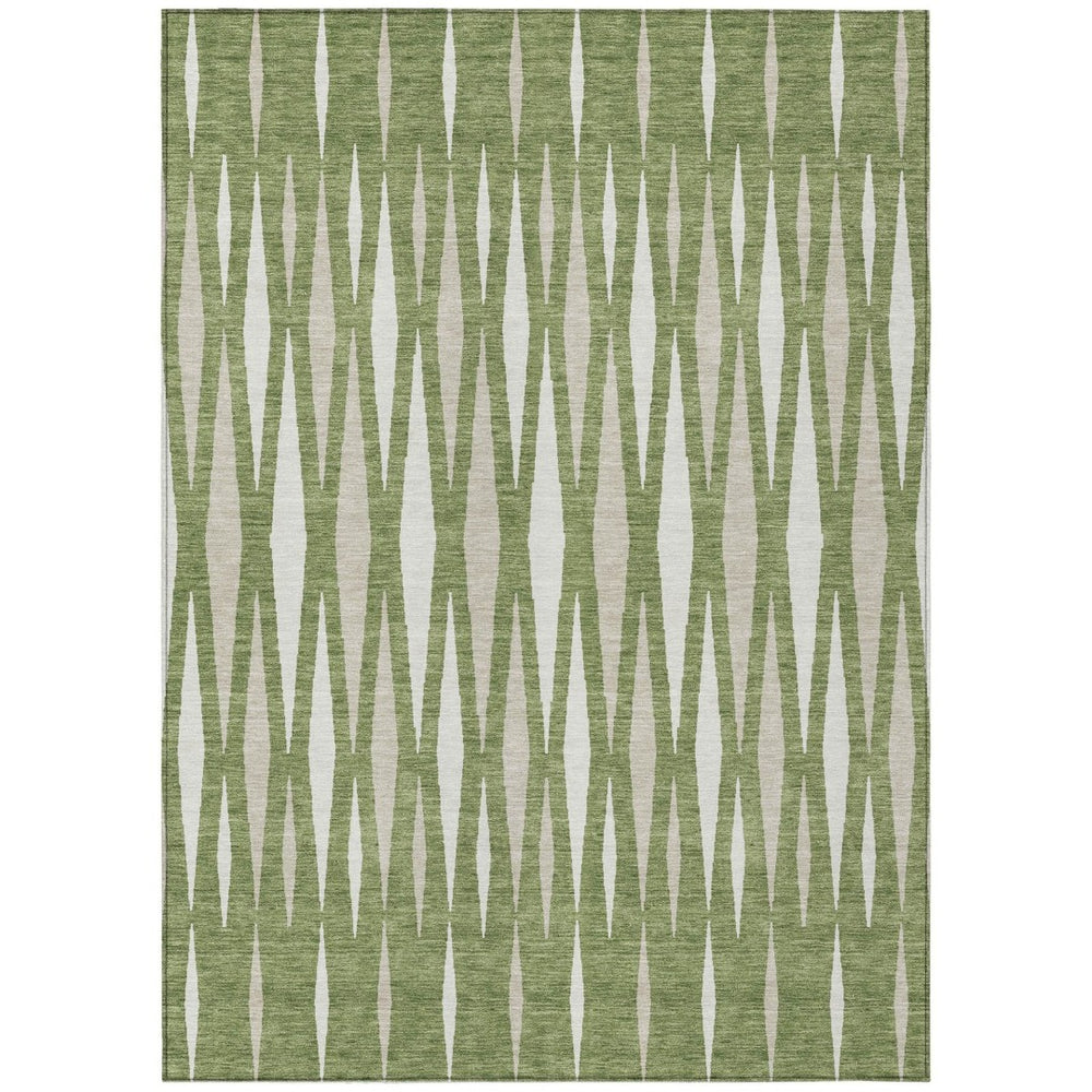 HomeRoots 5' Bold Green and Ivory Geometric Washable Area Rug for Indoor and Outdoor Versatile Spaces 10' X 14' 591878