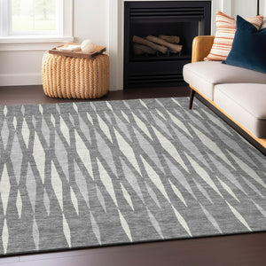 Homeroots 3' Black Ivory And Gray Geometric Indoor Outdoor Area Rug - Stylish, Washable, Stain Resistant Design 3' X 5' Polyester 591885
