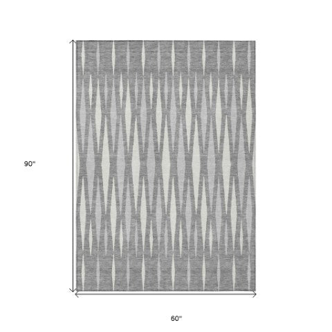 Homeroots 3' Black Ivory And Gray Geometric Indoor Outdoor Area Rug - Stylish, Washable, Stain Resistant Design 5' X 8' Polyester 591886