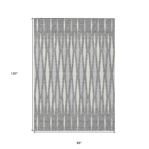 Homeroots 3' Black Ivory And Gray Geometric Indoor Outdoor Area Rug - Stylish, Washable, Stain Resistant Design 8' X 10' Polyester 591888