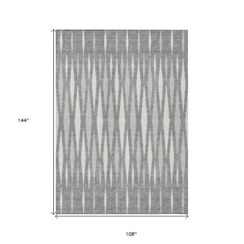 Homeroots 3' Black Ivory And Gray Geometric Indoor Outdoor Area Rug - Stylish, Washable, Stain Resistant Design 9' X 12' Polyester 591889