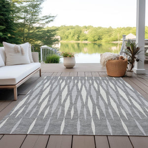 Homeroots 3' Black Ivory And Gray Geometric Indoor Outdoor Area Rug - Stylish, Washable, Stain Resistant Design 9' X 12' Polyester 591889