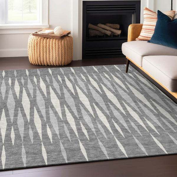 Homeroots 3' Black Ivory And Gray Geometric Indoor Outdoor Area Rug - Stylish, Washable, Stain Resistant Design 10' X 14' Polyester 591890