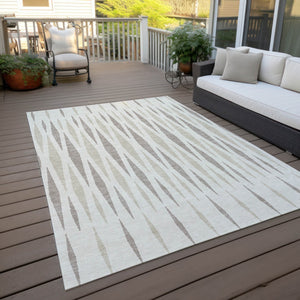 Homeroots 3' Black Ivory And Gray Geometric Indoor Outdoor Area Rug - Stylish, Washable, Stain Resistant Design 8' X 10' Polyester 591894