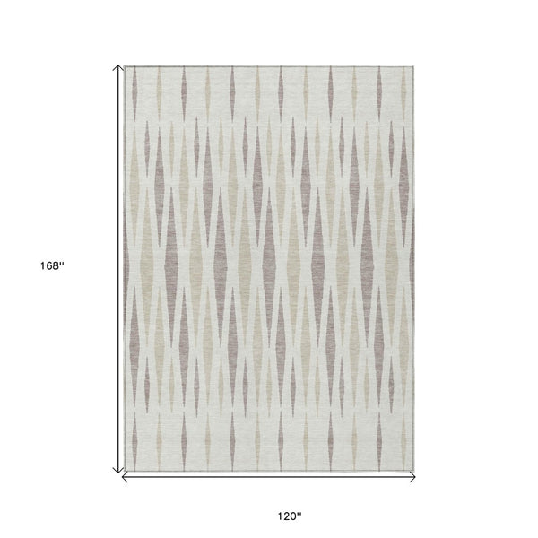 Homeroots 3' Black Ivory And Gray Geometric Indoor Outdoor Area Rug - Stylish, Washable, Stain Resistant Design 10' X 14' Polyester 591896