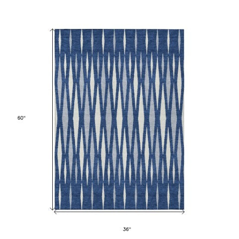 Homeroots 3' Black Ivory And Gray Geometric Indoor Outdoor Area Rug - Stylish, Washable, Stain Resistant Design 3' X 5' Polyester 591897