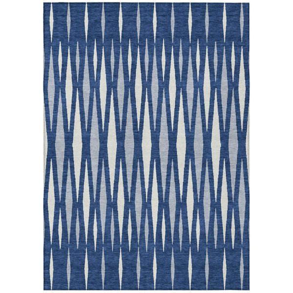 HomeRoots 5' Geometric Indoor Outdoor Area Rug in Navy Blue, Gray & Ivory - Durable, Washable & Stylish 5' X 8' 591898