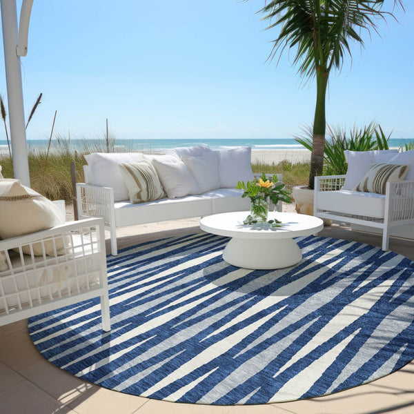 Homeroots 3' Black Ivory And Gray Geometric Indoor Outdoor Area Rug - Stylish, Washable, Stain Resistant Design 8' Round Polyester 591899