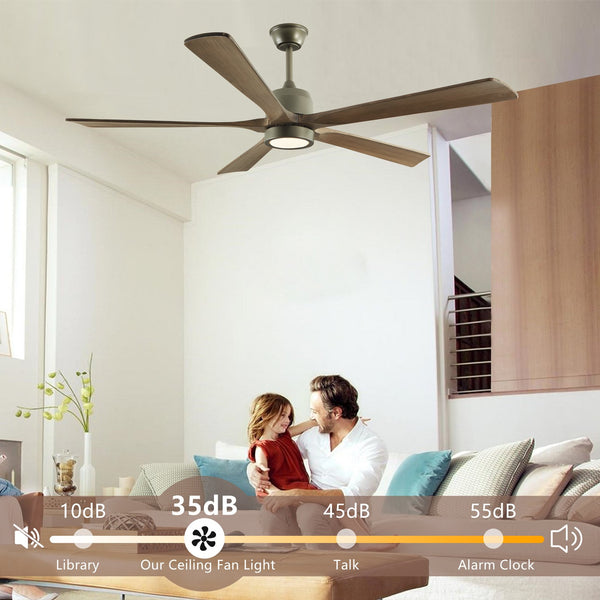 English Elm 60" Modern Wood Ceiling Fan with LED Light, Black 5-Blade DC Motor, Remote, Timer, Quiet Energy-Saving W1340P184910