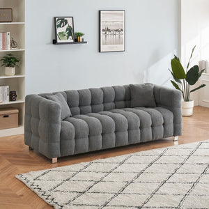 English Elm Grey 80" Teddy Fleece Sofa—3-Seat Solid Wood Frame, Silver Metal Legs, 2 Throw Pillows, 500lb Capacity W1278141700