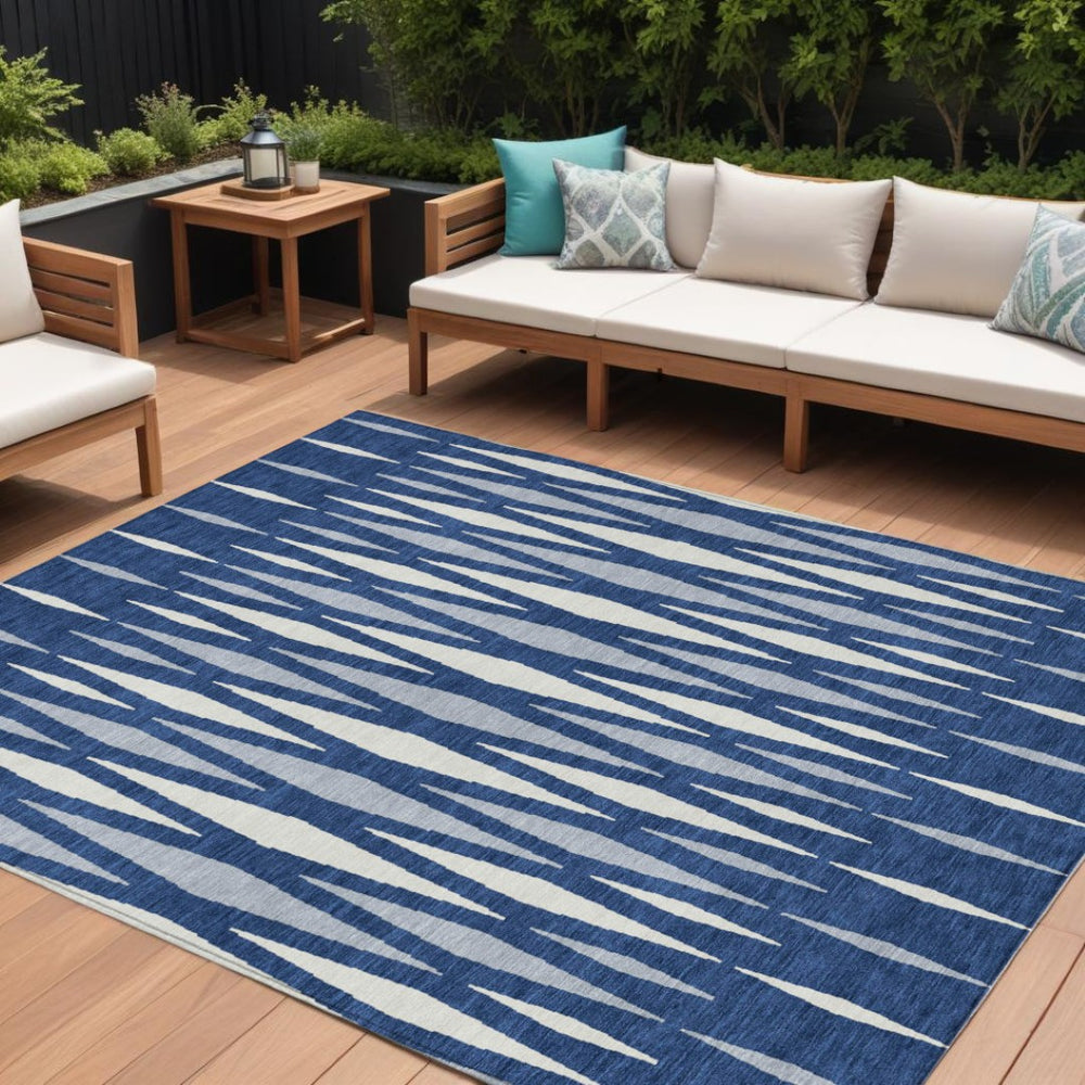 HomeRoots 9' Stylish Navy Blue and Gray Geometric Indoor-Outdoor Area Rug - Durable, Washable, and Versatile 9' X 12' 591901