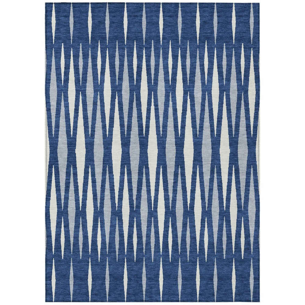 HomeRoots 9' Stylish Navy Blue and Gray Geometric Indoor-Outdoor Area Rug - Durable, Washable, and Versatile 9' X 12' 591901
