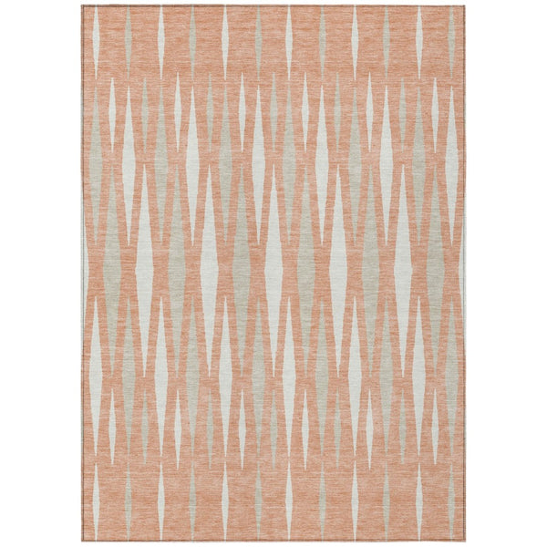 HomeRoots 5' Salmon Gray and Ivory Geometric Area Rug - Stylish, Washable, Indoor-Outdoor Versatility for Your Home 5' X 8' 591904