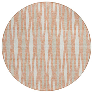 HomeRoots 5' Salmon Gray and Ivory Geometric Area Rug - Stylish, Washable, Indoor-Outdoor Versatility for Your Home 8' Round 591905