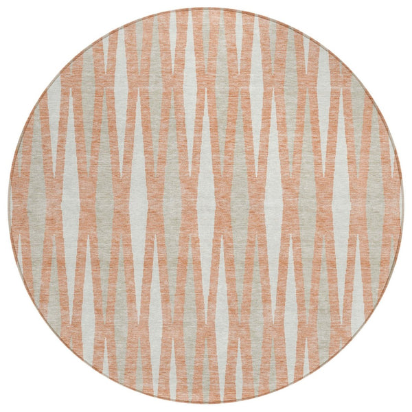 HomeRoots 5' Salmon Gray and Ivory Geometric Area Rug - Stylish, Washable, Indoor-Outdoor Versatility for Your Home 8' Round 591905