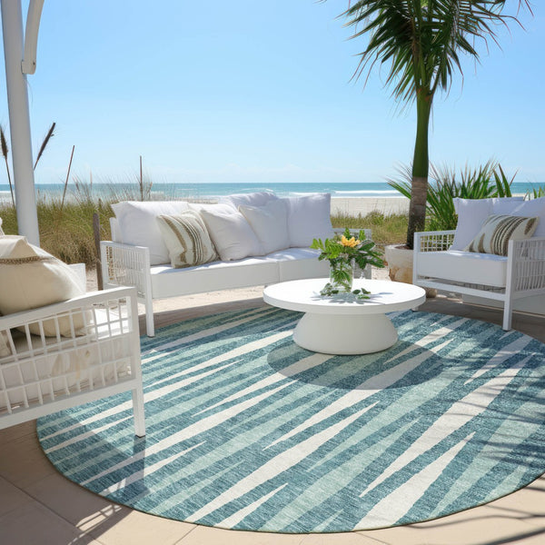 Homeroots 3' Black Ivory And Gray Geometric Indoor Outdoor Area Rug - Stylish, Washable, Stain Resistant Design 8' Round Polyester 591911