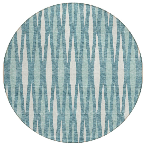 HomeRoots 5' Teal Blue and Ivory Geometric Area Rug - Stylish, Washable Indoor-Outdoor Accent for Any Space 8' Round 591911