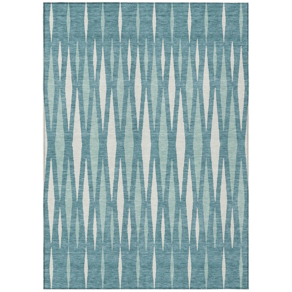 HomeRoots 9' Teal Blue and Ivory Geometric Area Rug - Stylish, Washable, Indoor-Outdoor Comfort for Any Space 9' X 12' 591913