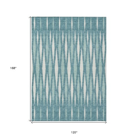 Homeroots 3' Black Ivory And Gray Geometric Indoor Outdoor Area Rug - Stylish, Washable, Stain Resistant Design 10' X 14' Polyester 591914