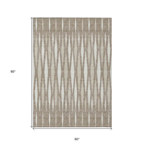 Homeroots 3' Black Ivory And Gray Geometric Indoor Outdoor Area Rug - Stylish, Washable, Stain Resistant Design 5' X 8' Polyester 591916