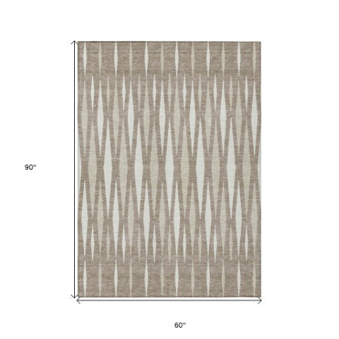 Homeroots 3' Black Ivory And Gray Geometric Indoor Outdoor Area Rug - Stylish, Washable, Stain Resistant Design 5' X 8' Polyester 591916