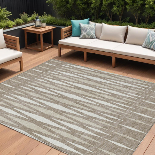 Homeroots 3' Black Ivory And Gray Geometric Indoor Outdoor Area Rug - Stylish, Washable, Stain Resistant Design 8' X 10' Polyester 591918