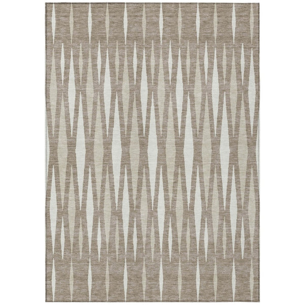 HomeRoots 5' Durable Taupe Beige and Ivory Geometric Washable Area Rug for Indoor and Outdoor Spaces 8' X 10' 591918