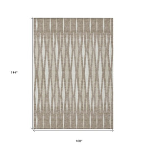 Homeroots 3' Black Ivory And Gray Geometric Indoor Outdoor Area Rug - Stylish, Washable, Stain Resistant Design 9' X 12' Polyester 591919