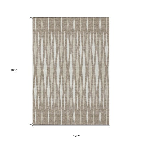 Homeroots 3' Black Ivory And Gray Geometric Indoor Outdoor Area Rug - Stylish, Washable, Stain Resistant Design 10' X 14' Polyester 591920