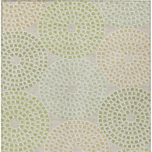 HomeRoots 5' Artichoke Green and Brown Geometric Area Rug - Durable, Washable for Indoor and Outdoor Spaces 5' X 8' 591922