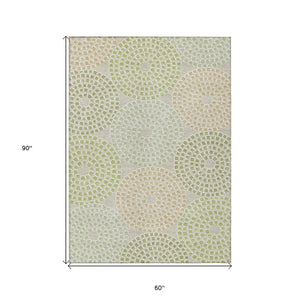 HomeRoots 5' Artichoke Green and Brown Geometric Area Rug - Durable, Washable for Indoor and Outdoor Spaces 5' X 8' 591922