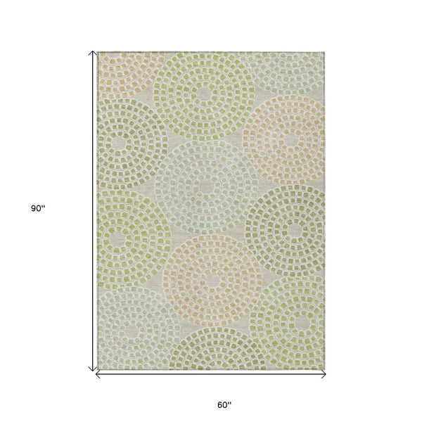 HomeRoots 5' Artichoke Green and Brown Geometric Area Rug - Durable, Washable for Indoor and Outdoor Spaces 5' X 8' 591922