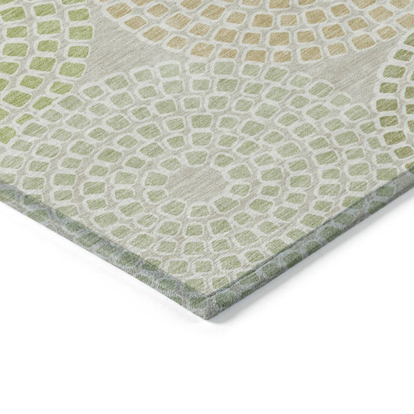 HomeRoots 5' Artichoke Green and Brown Geometric Area Rug - Durable, Washable for Indoor and Outdoor Spaces 5' X 8' 591922