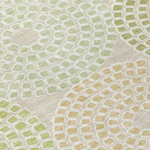 HomeRoots 5' Artichoke Green and Brown Geometric Area Rug - Durable, Washable for Indoor and Outdoor Spaces 5' X 8' 591922