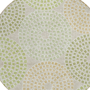 Homeroots 3' Artichoke Green And Brown Geometric Washable Area Rug For Indoor And Outdoor Spaces, Durable Design 8' Round Polyester 591923